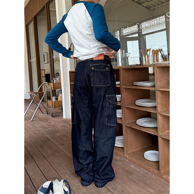 ゆったりカーゴストレートデニム