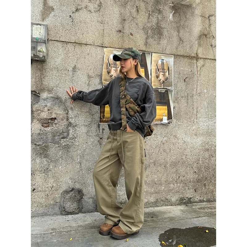 ストレートデニム ゆったりスラックスカーゴパンツ