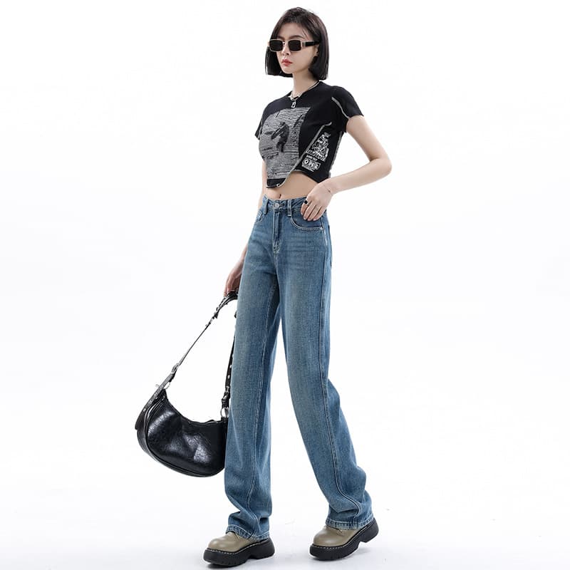 ハイウエストルーズストレートデニム