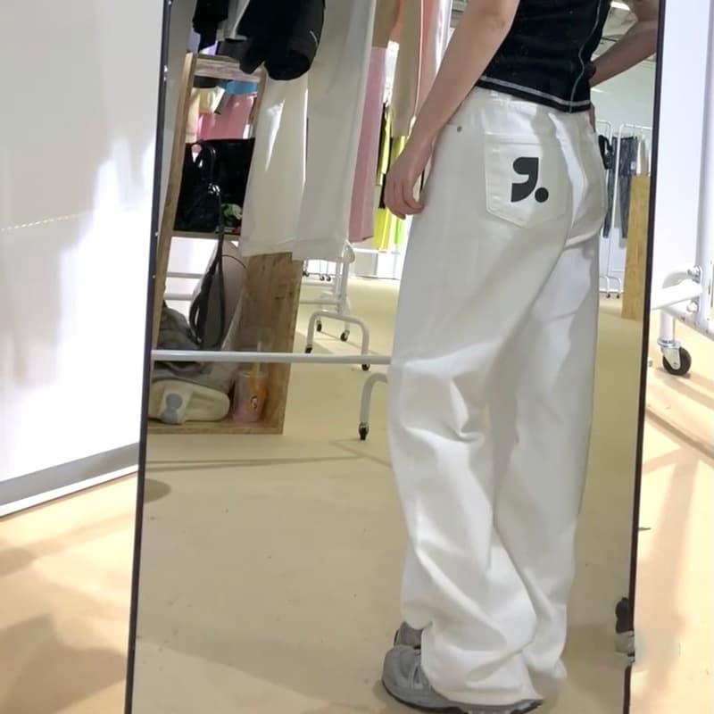 ハイウエストストレートデニム ワイド マーク入り
