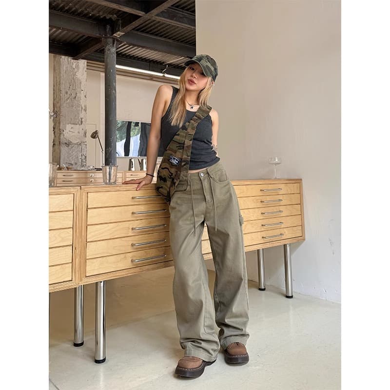 ストレートデニム ゆったりスラックスカーゴパンツ