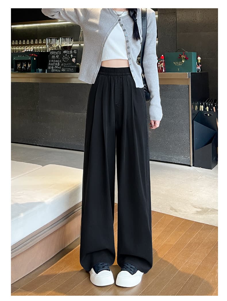 ストレートデニム ゆったりウエストゴムデニムワイドパンツ