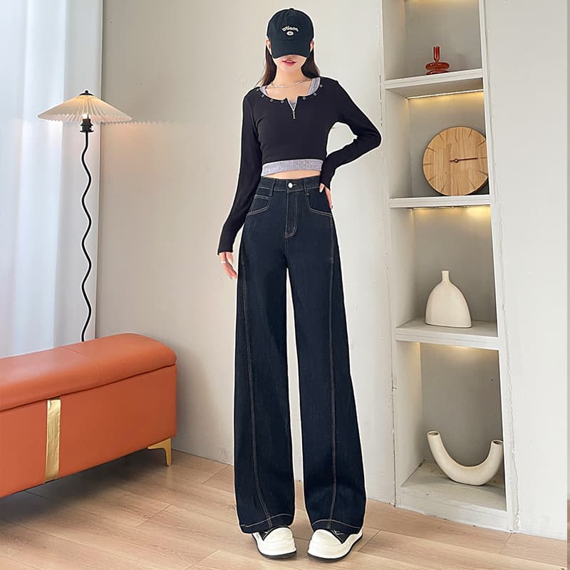ストレートデニム ハイウエスト ワイド デニムパンツ