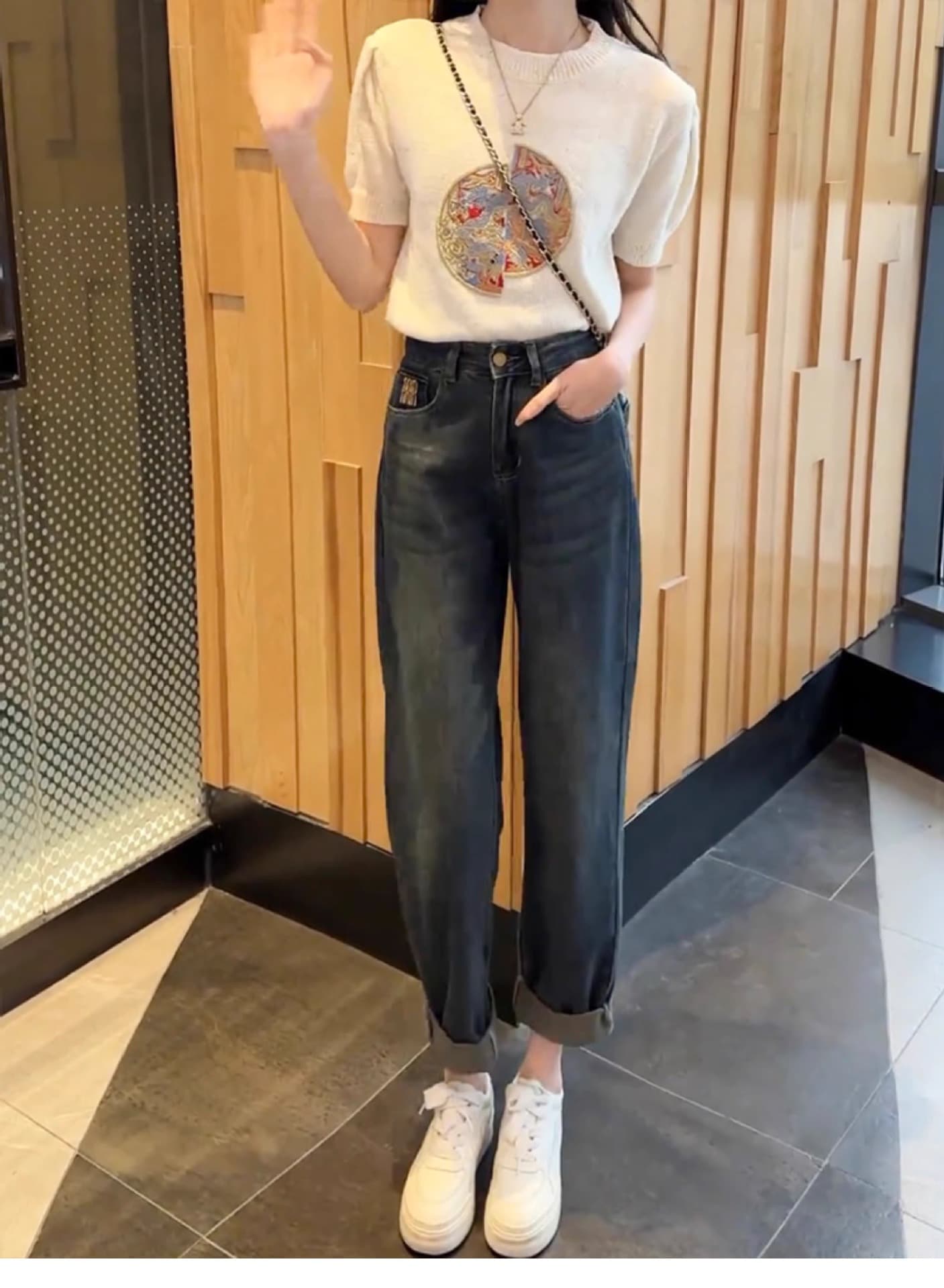 レディース ゆったりルーズストレートデニム