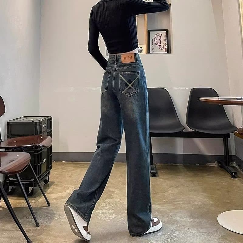 ストレートデニム レディースハイウエストデニムパンツ