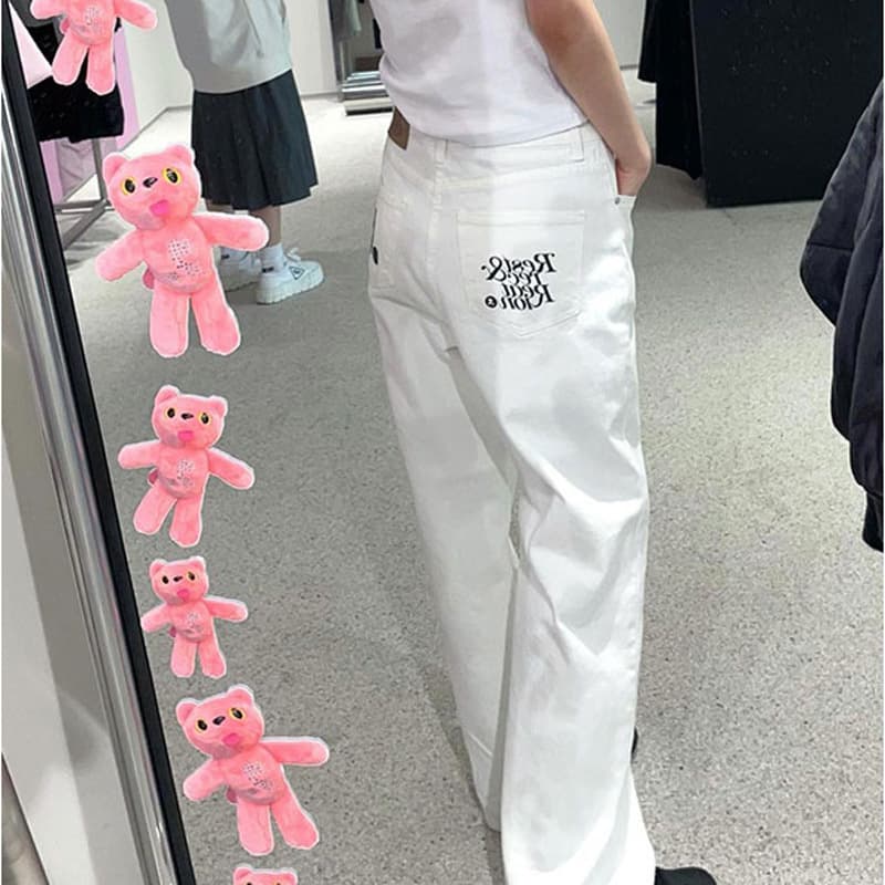 ハイウエストストレートデニム ワイド マーク入り