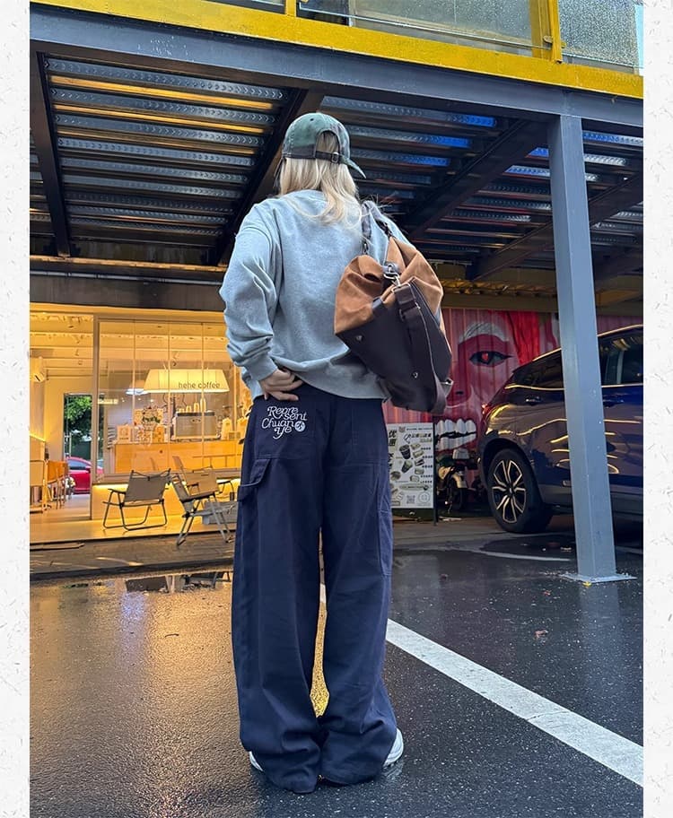 ストレートデニム ゆったりスラックスカーゴパンツ