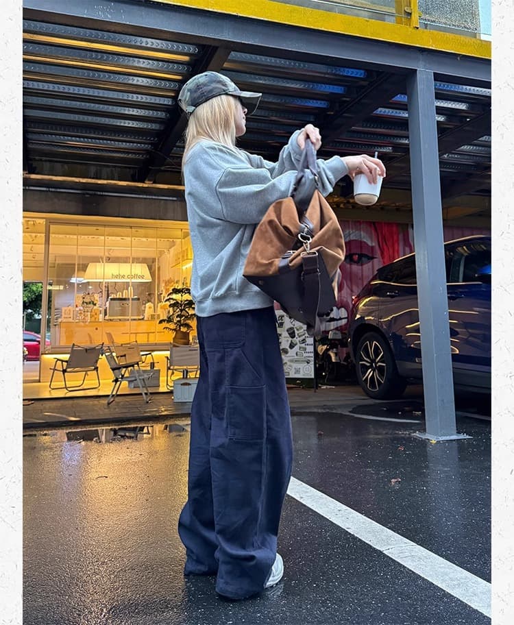 ストレートデニム ゆったりスラックスカーゴパンツ
