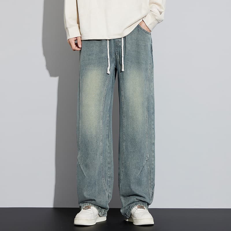 ストレートデニム ドローコード付き デニムワイドパンツ