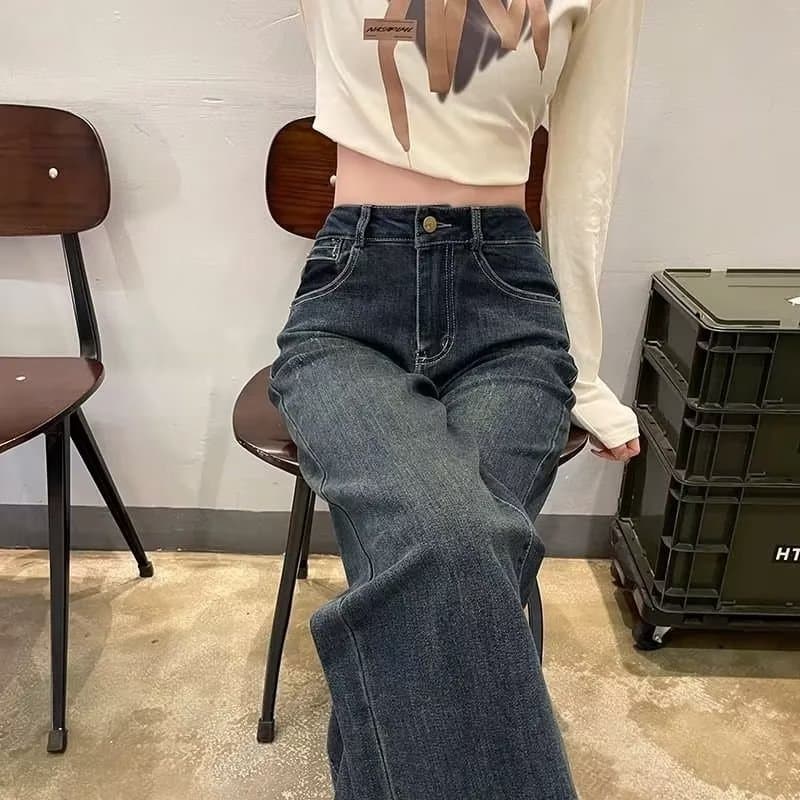 ストレートデニム レディースハイウエストデニムパンツ