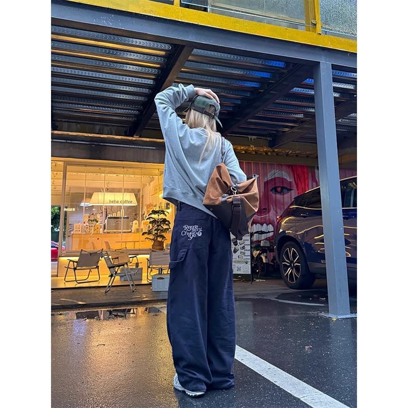 ストレートデニム ゆったりスラックスカーゴパンツ