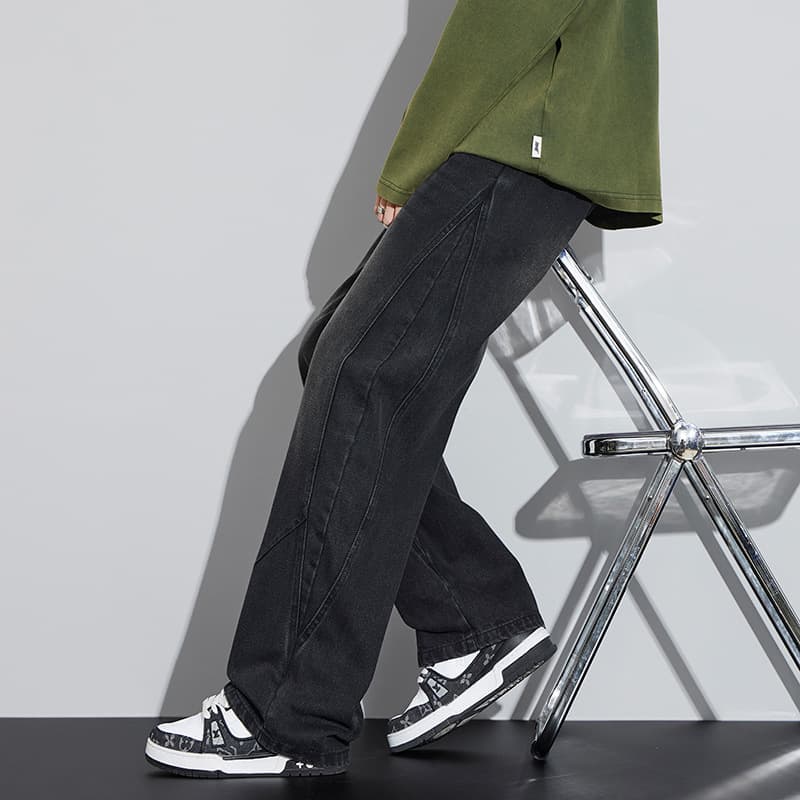 ストレートデニム ドローコード付き デニムワイドパンツ