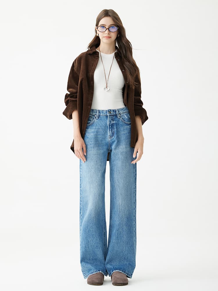 ヴィンテージ風ハイウエストストレートデニム
