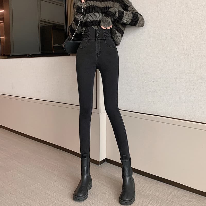 ストレートデニム ハイウエストレース編み上げデニム