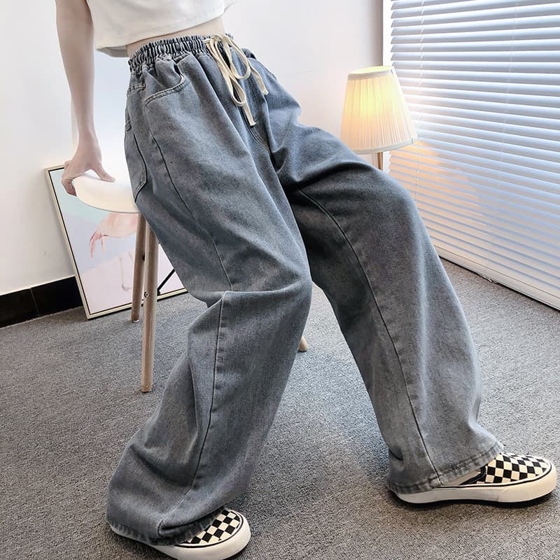 ストレートデニム リラックス楽ちんデニムワイドパンツ
