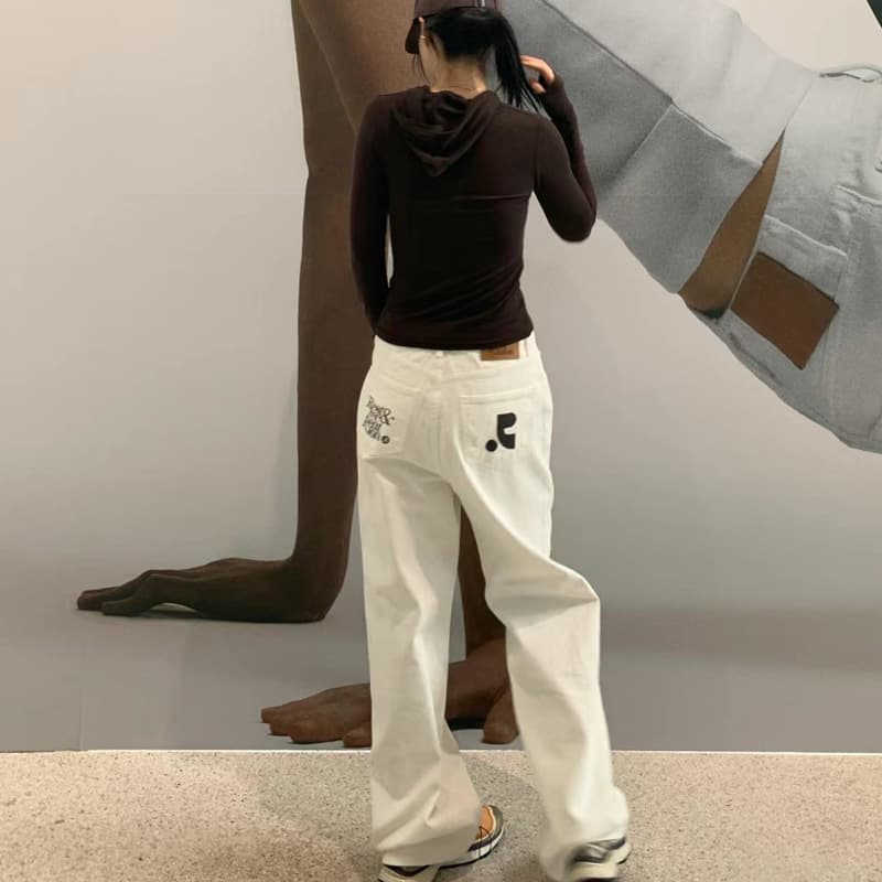 ハイウエストストレートデニム ワイド マーク入り