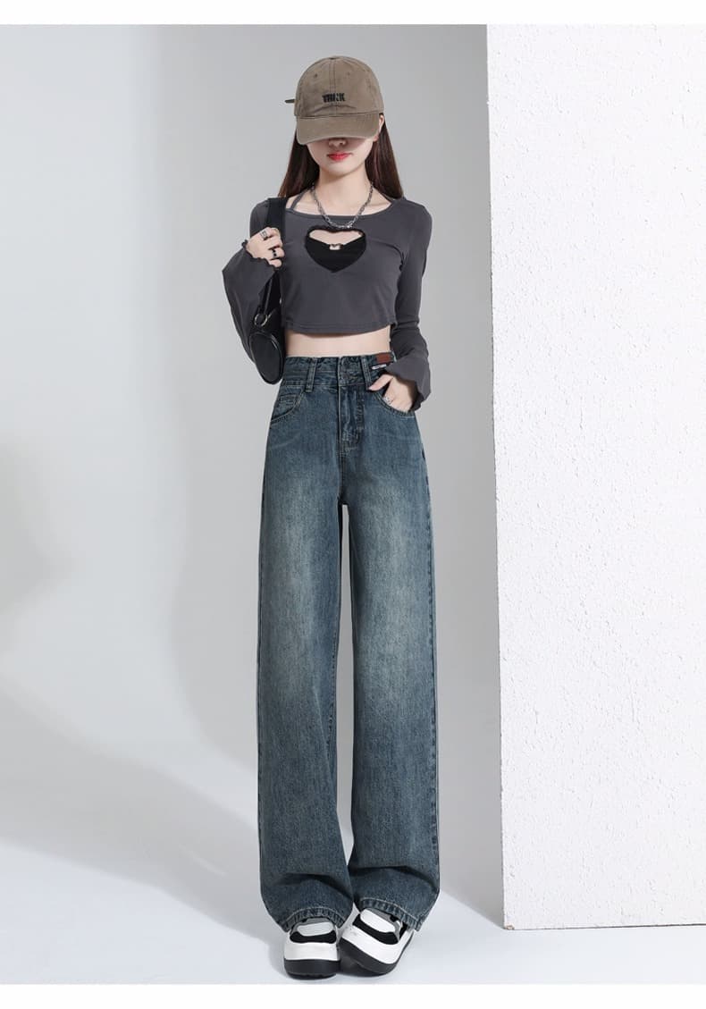 ストレートデニム ゆったりシルエット ハイウエストデニム