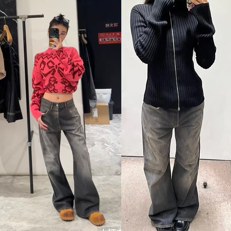ダメージ加工ストレートデニム