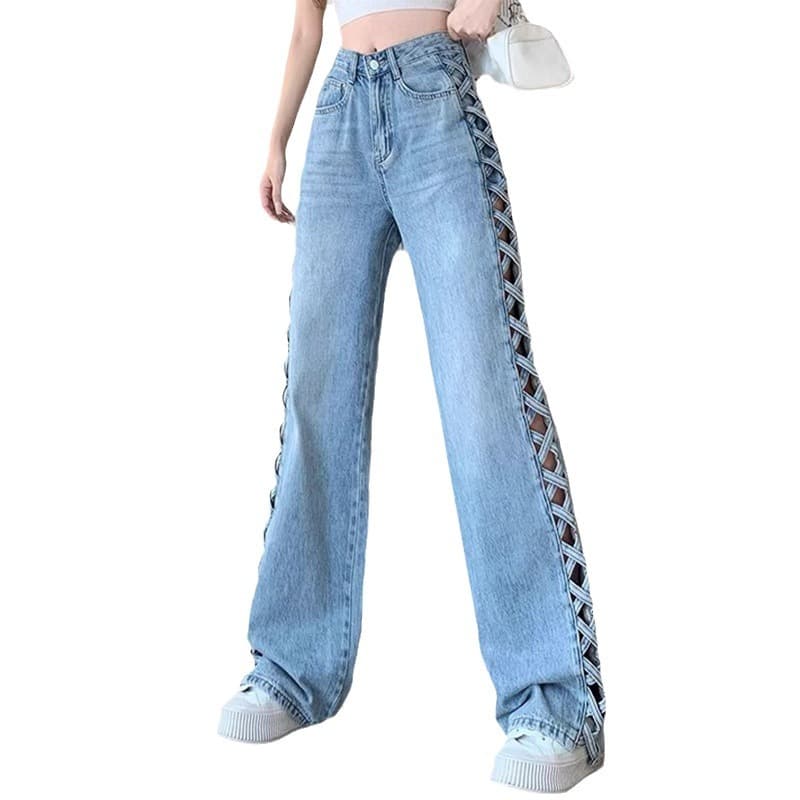 ストレートデニム サイドレースアップ デニムパンツ