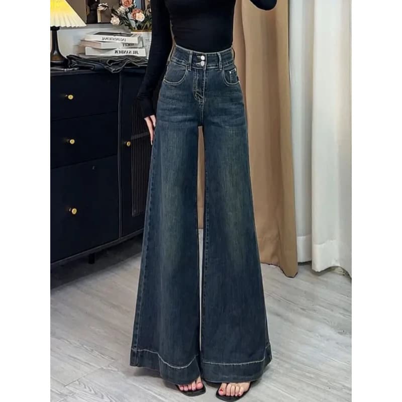 ストレートデニム ハイウエストワイドデニムパンツ