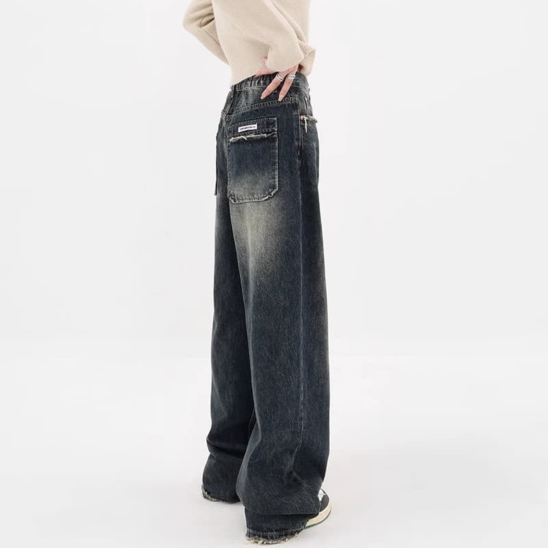 ストレートデニム ワイドシルエット リメイク加工デニムパンツ