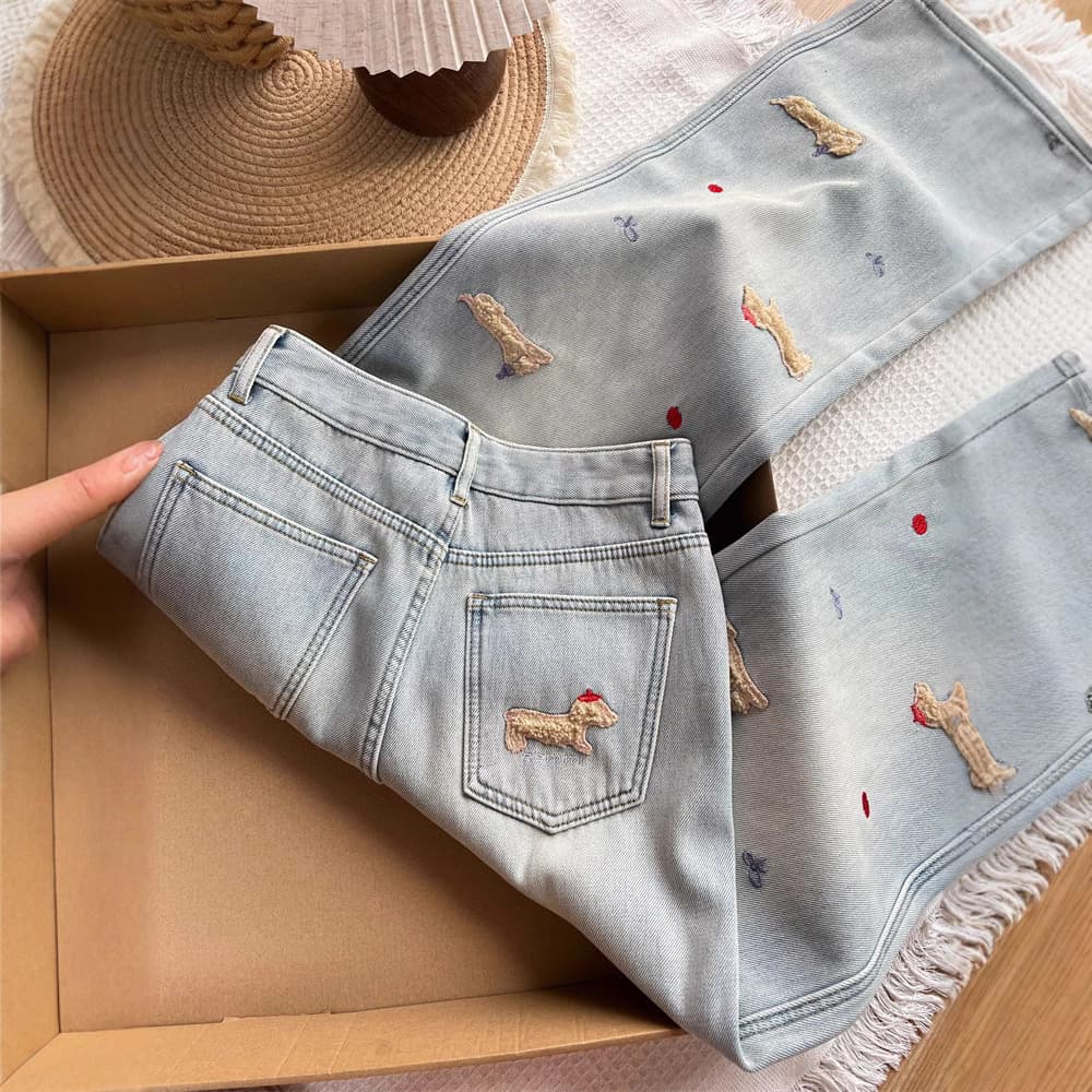ストレートデニム 裏ボア付きダメージ加工デニムパンツ