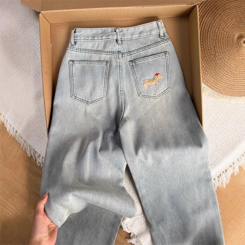 ストレートデニム 裏ボア付きダメージ加工デニムパンツ