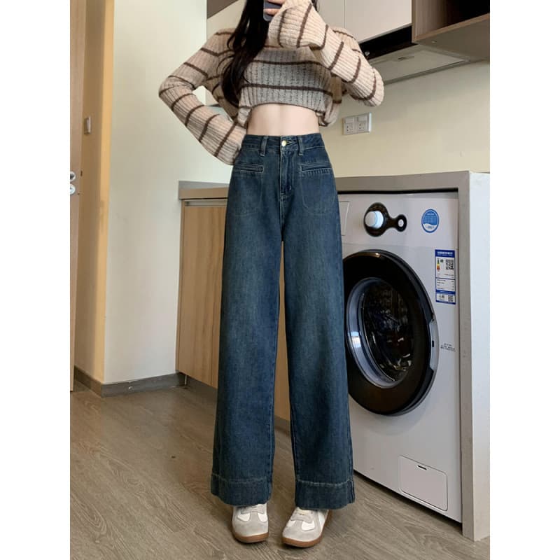 レトロ感ハイウエストストレートデニム