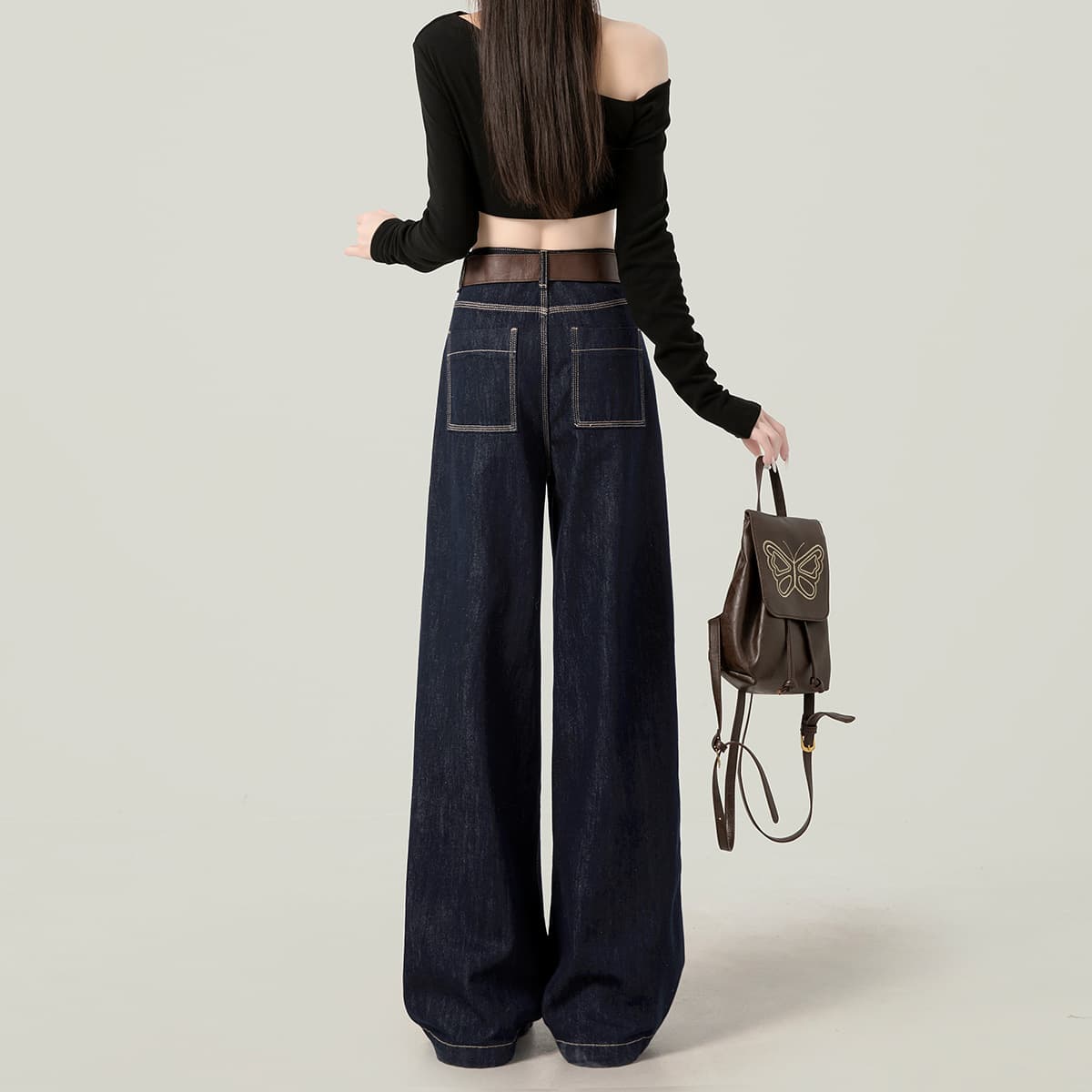 ストレートデニム ハイウエストストレートワイドデニムパンツ