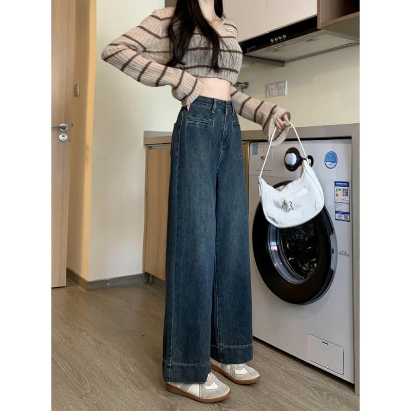 レトロ感ハイウエストストレートデニム